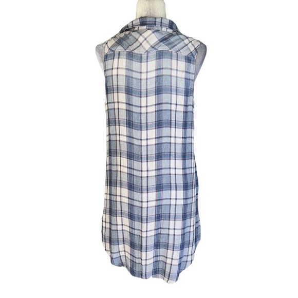 Anthropologie Cloth & Stone Blue Plaid Sleeveless Button Front Shirt Dress - S - Picture 6 of 12